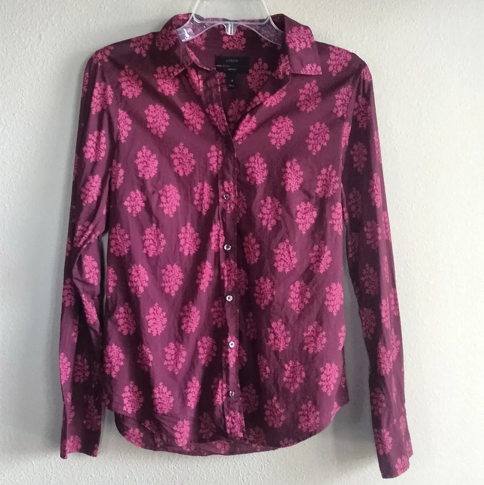 J. Crew Size 4 Perfect Fit Women's Pink Floral Button-Up Shirt